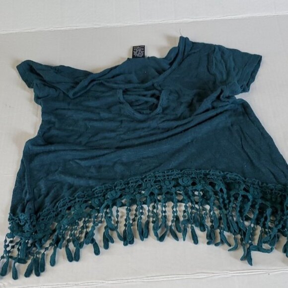Rue 21 Crop Top Shirt Tassel Dark Teal Cap Sleeves Junior's WOMEN'S EXTRA SMALL - Picture 11 of 12